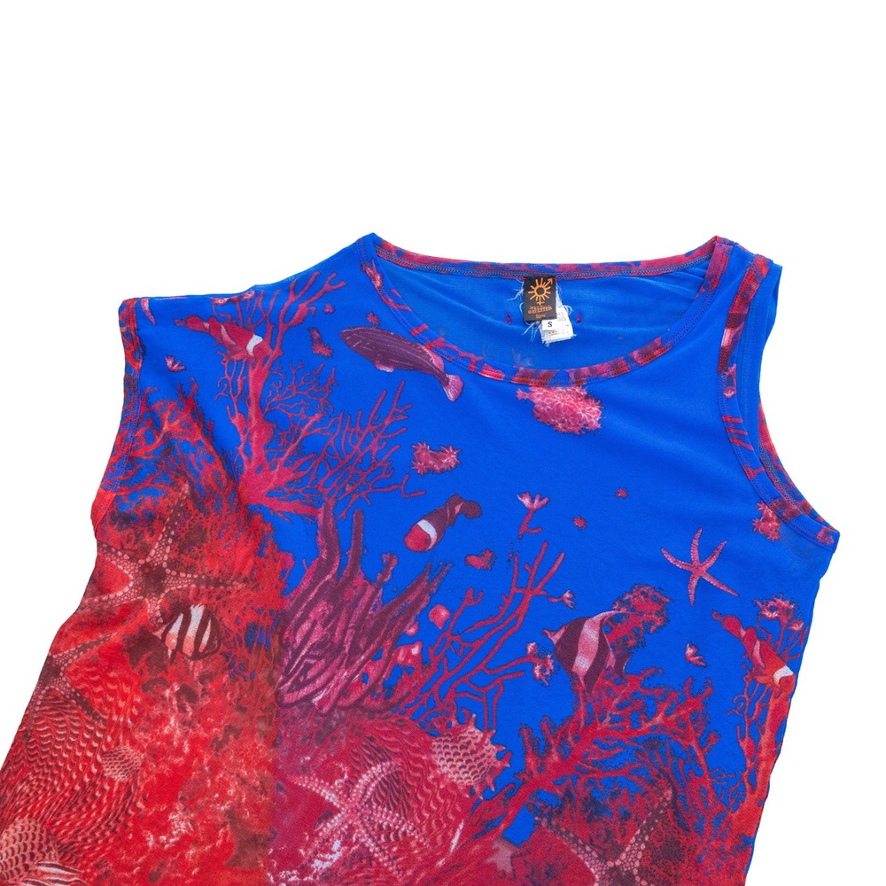 Jean Paul Gaultier Soleil Y2K Coral Fish Mesh Maxi Dress S Underwater Print - Picture 5 of 10